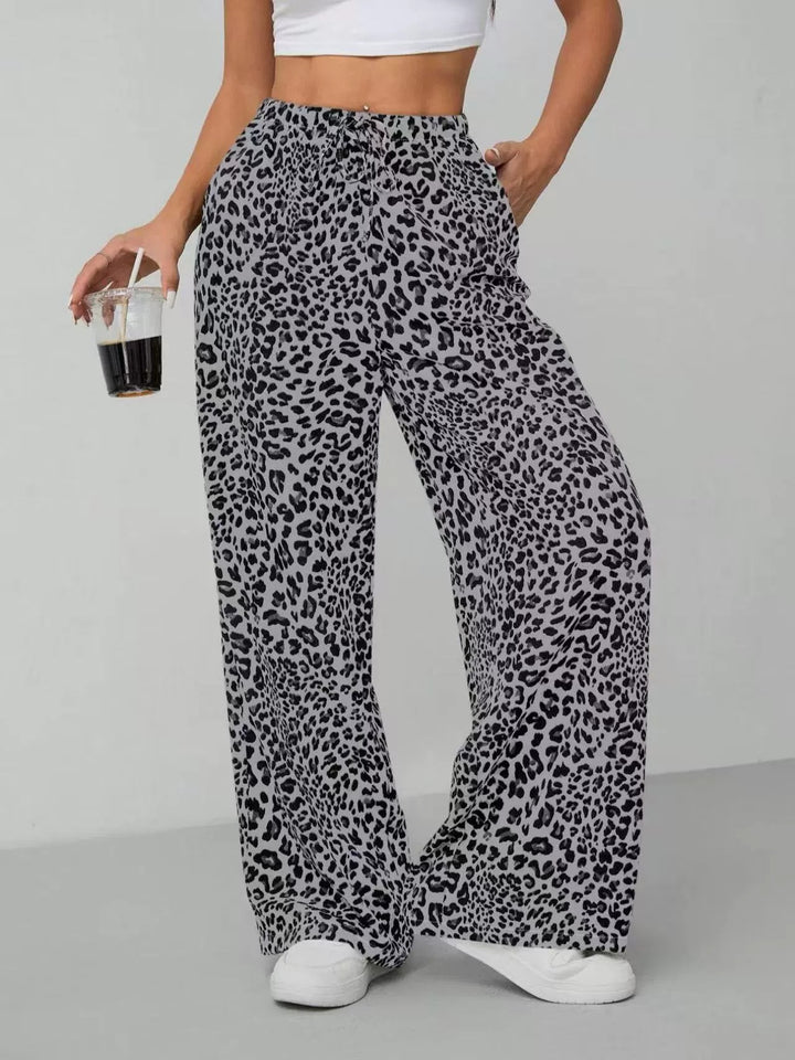 Lune London Women's Wide Chiffon Leopard Print Pants