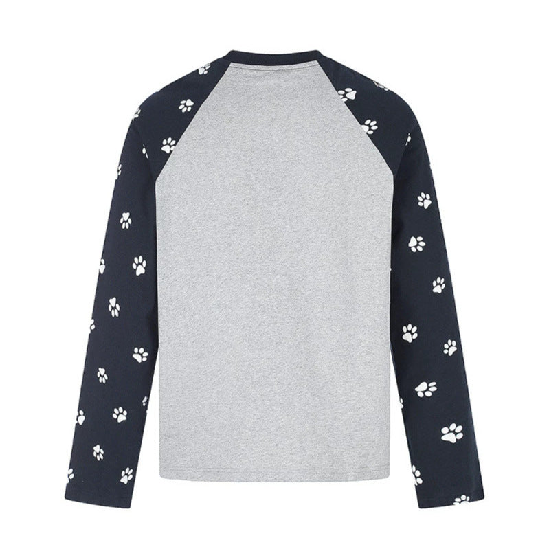Women's Casual Long Sleeve Shirt in Raglan Style with Dog Paw Print and Statement Front Print Amarae
