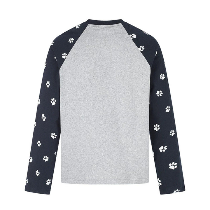 Women's Casual Long Sleeve Shirt in Raglan Style with Dog Paw Print and Statement Front Print Amarae