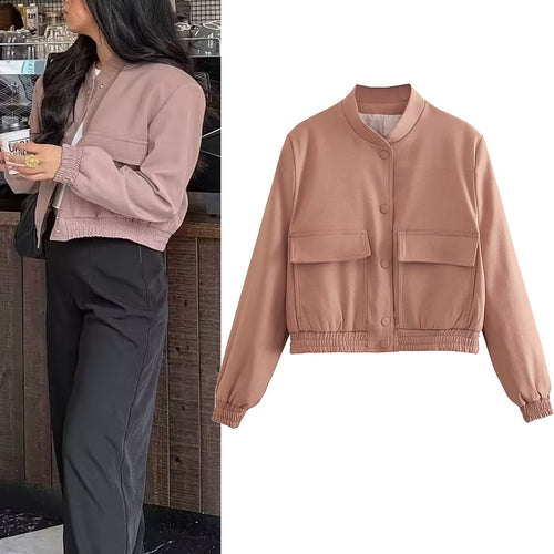 Trendy cropped women's utility jacket with large flap pockets and elastic hem Amarae