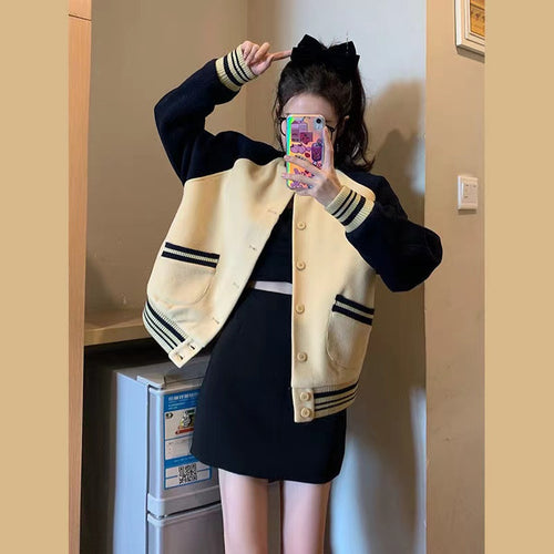 Ladies Varsity Jacket with Button Closure and Side Pockets Chic & Stil