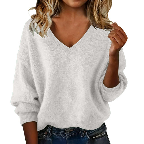 Pull femme à col en V en matière douce et à coupe ample Chic & Stil