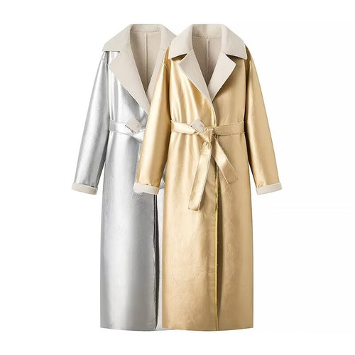 Manteau Élégant en Satin pour Femmes avec Col Doux et Ceinture à Nouer Chic & Stil