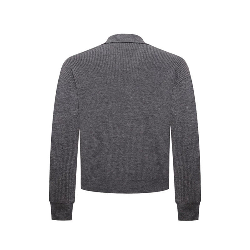 Men's Double-Breasted Knit Cardigan with Shirt Collar and Ribbed Cuffs Amarae