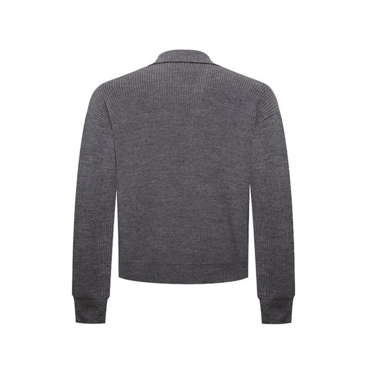 Men's Double-Breasted Knit Cardigan with Shirt Collar and Ribbed Cuffs Amarae