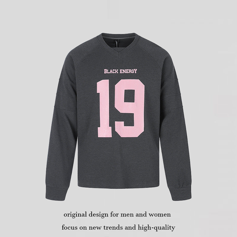 Women’s Oversize Sweatshirt with V-Neck, Raglan Sleeves and Typographic Front Print Amarae