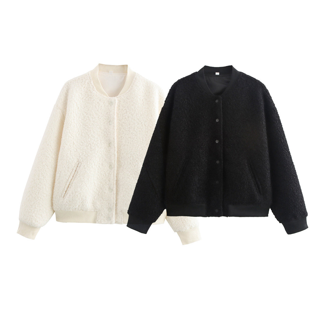 Ladies fleece jacket with textured fabric and practical button closure Lune London