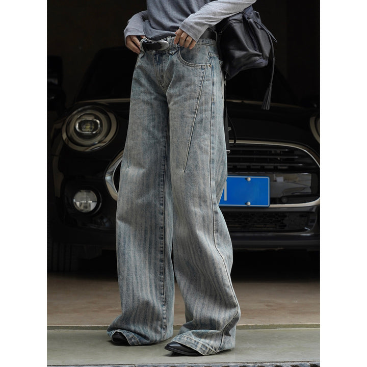 Women's extra wide denim pants in ultra-long baggy cut with vertical wash and low crotch seam Amarae