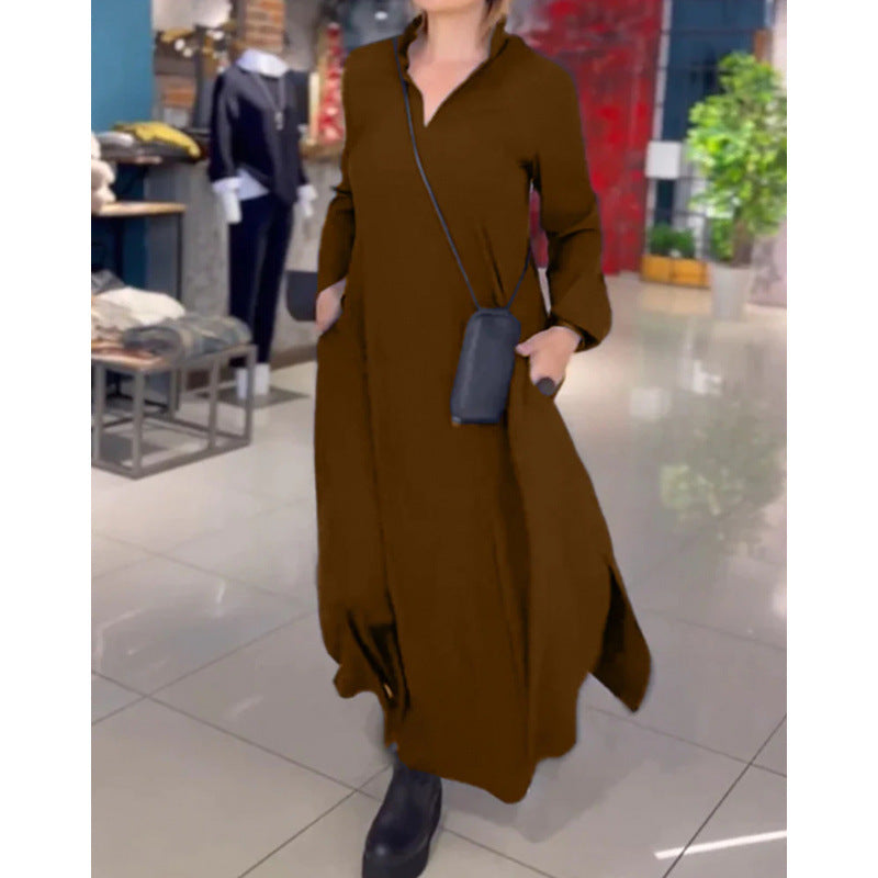 Casual maxi dress for women with a modern shirt design and practical side pockets Lune London