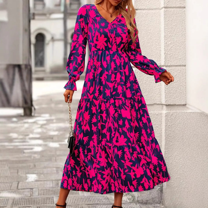 Maxi dress for women with V-neck and puff sleeves Lune London