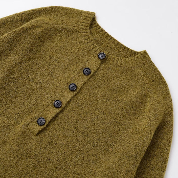 Women's Boucle Pullover with Henley Button Placket and Raglan Sleeves Amarae