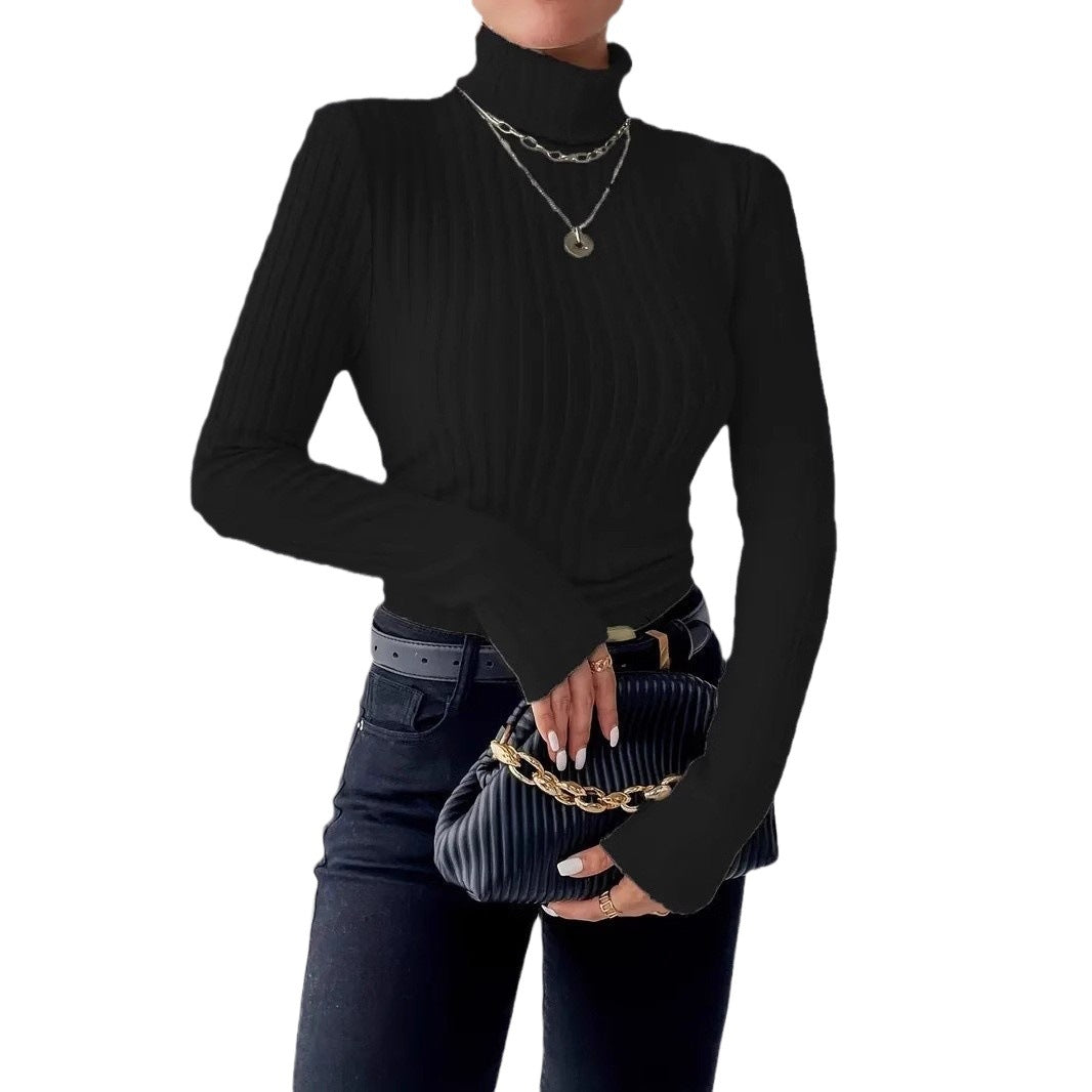 Women ribbed knit turtleneck top with long sleeves Lune London