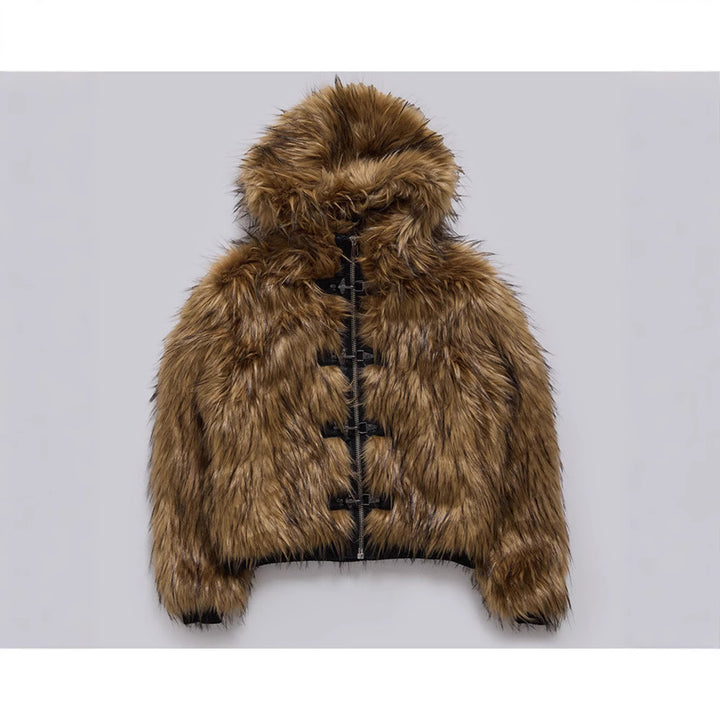 Ladies Clothing in soft printed faux fur with hood Lune London