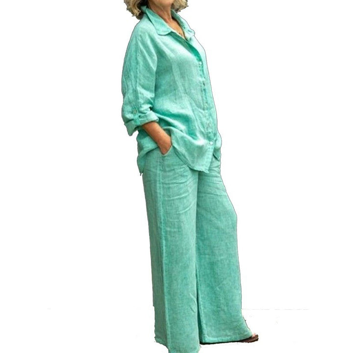 Women's Relaxed Linen Set with Oversized Shirt and Wide Palazzo Pants Amarae