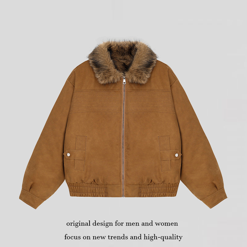 Women's Cropped Bomber Jacket with Faux Fur Collar, Zipper and Elastic Hem Amarae