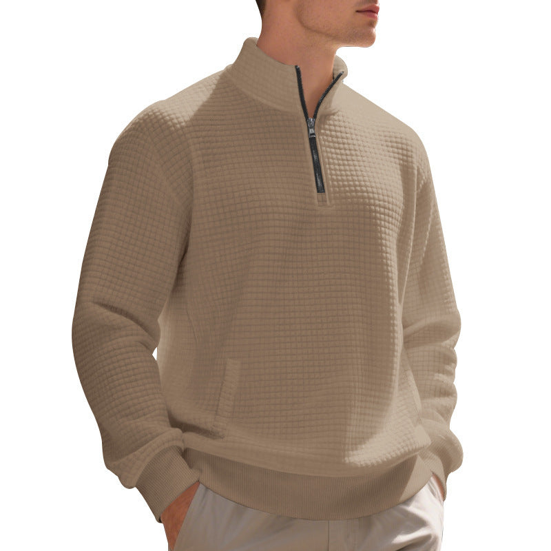 Elegant fleece sweater for men with half-zip closure and textured design Lune London