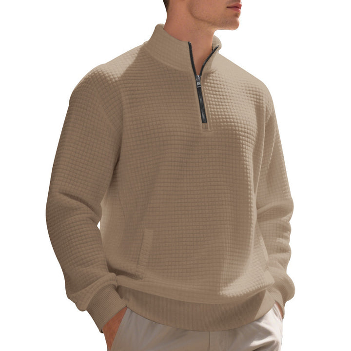 Elegant fleece sweater for men with half-zip closure and textured design Lune London