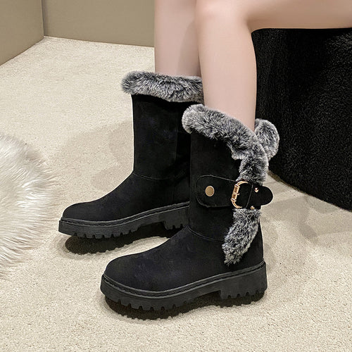 Warm-lined boots for women with a trendy fur collar and a beautiful buckle Amarae