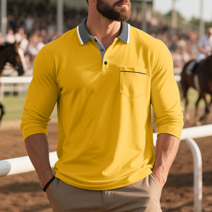 Men's long sleeve polo shirt in breathable fabric with modern collar Lune London