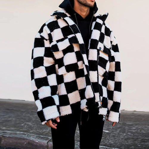 Trendy checked padded coat for men with practical pockets Amarae