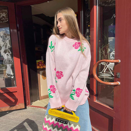Sweater en tricot à motifs pour femmes avec design floral et coupe ample Chic & Stil