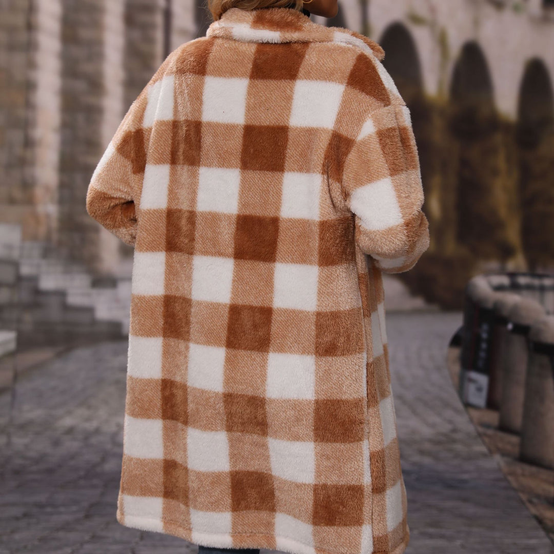 Ladies winter velvet jacket with checked design and practical pockets Amarae