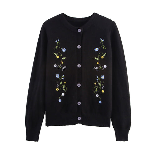 Knitted women's jacket with embroidered floral design and decorative buttons Amarae