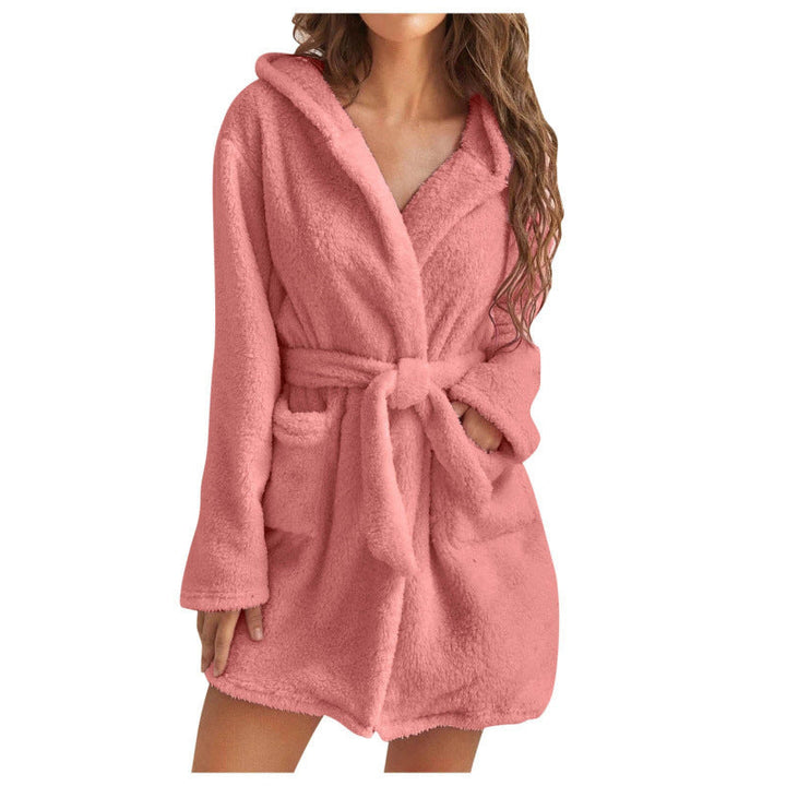 Women's Fleece Robes with Practical Pockets and Cozy Hooded Design Lune London