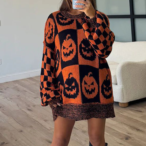 Thick knit sweater for women with a modern ghost pattern and a casual fit Amarae