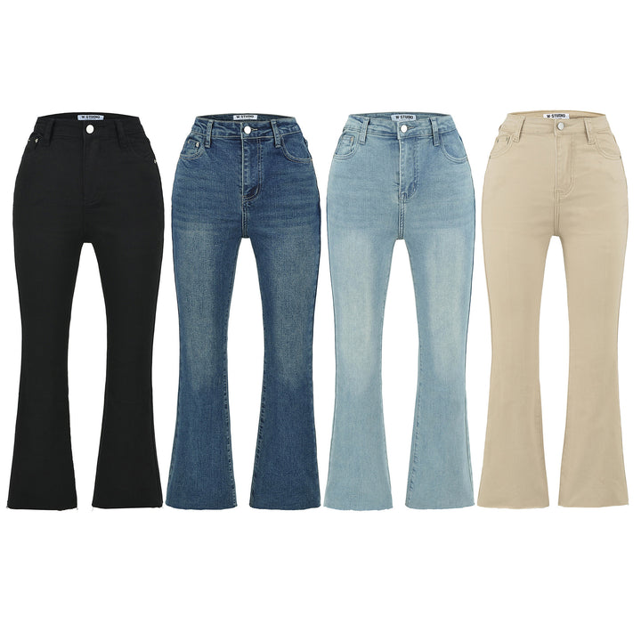 Women's Highwaist Flared Trousers made of Stretch Denim with five pockets and raw hem Amarae