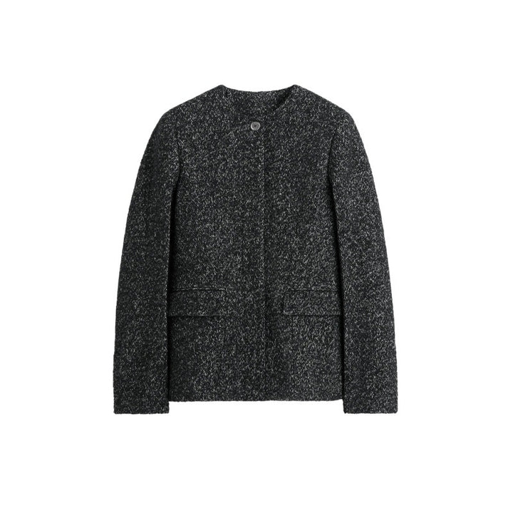 Elegant structured wool jacket for women with a narrow collar and practical pockets Lune London