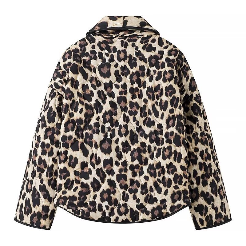 Veste matelassée à motif léopard chic pour femmes avec poches pratiques