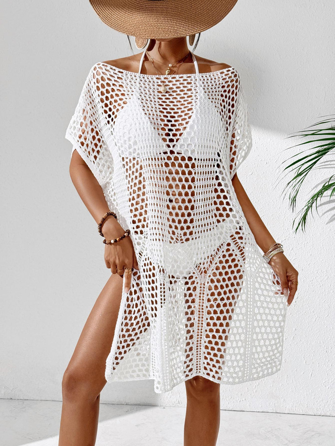 Ladies Elegant Open-Knit Swimsuit-Sarong Chic Tunic and Style