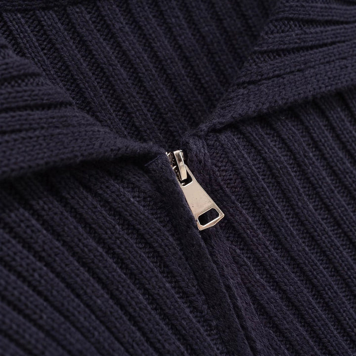 Ribbed knit jacket for women with large collar and asymmetric zipper Lune London