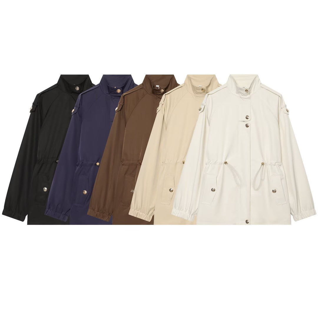 Women's lightweight parka with stand-up collar, drawstring waist, and shoulder patches Amarae