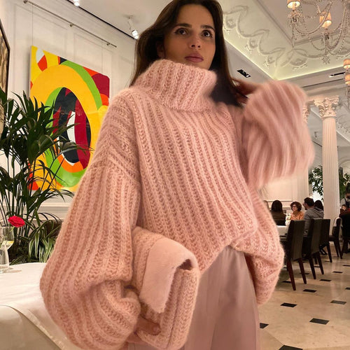 Chunky knitted sweater for women with high collar Amarae