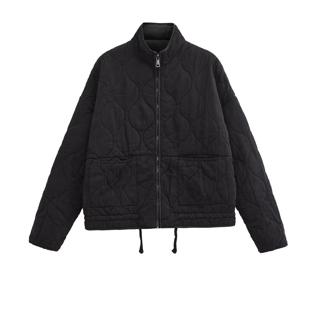 Ladies quilted transition jacket with high collar and practical pockets Amarae