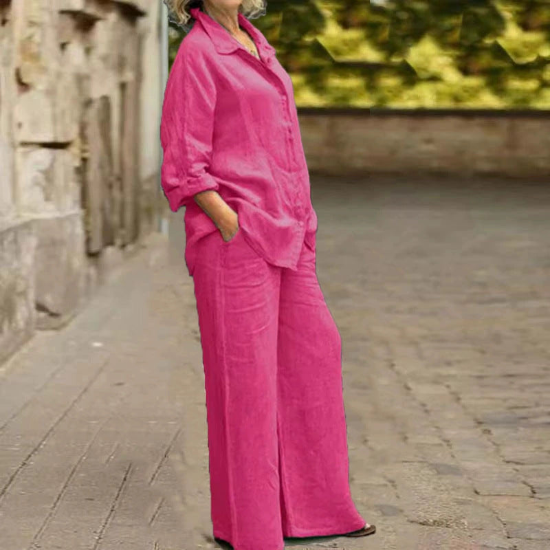 Women's Relaxed Linen Set with Oversized Shirt and Wide Palazzo Pants Amarae