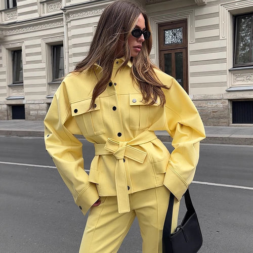 Women's Utility Blazer with Tie Belt and High-Waisted Trousers Amarae