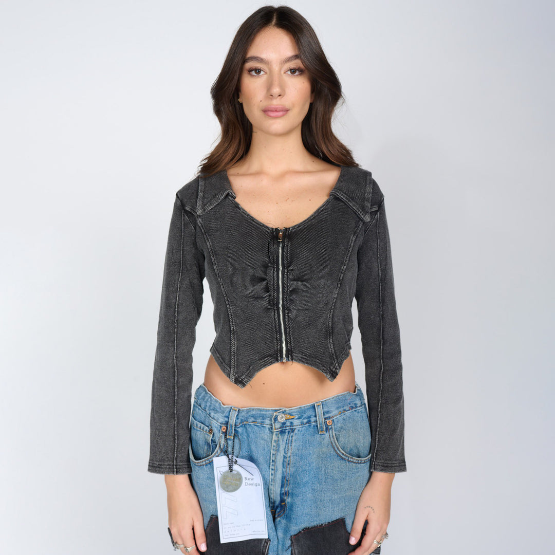 Fitted denim jacket for women with zipper Amarae