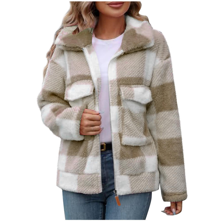 Fleece jacket for women with plaid pattern and practical pockets Lune London