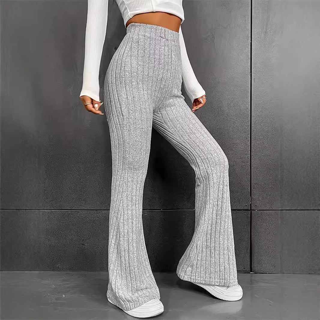 Comfortable flared knit pants for women with a high waist and ribbed texture Lune London