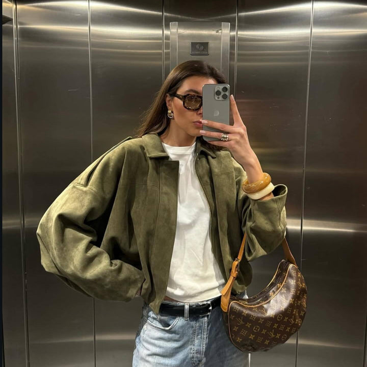 Ladies oversized synthetic leather garment with modern cut and trendy cord Amarae