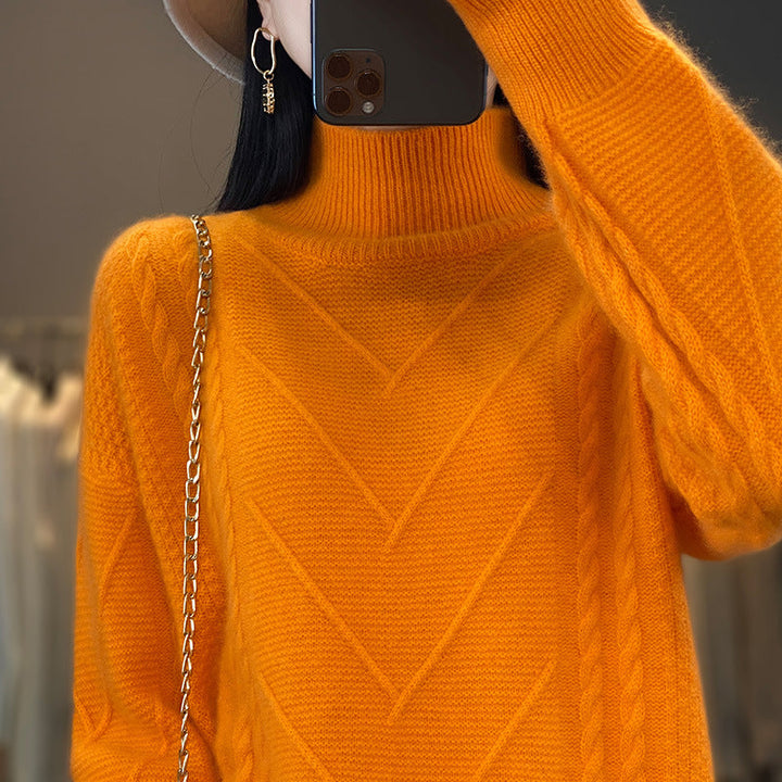 Women's thick knit sweater with an innovative cable pattern and a high collar Lune London