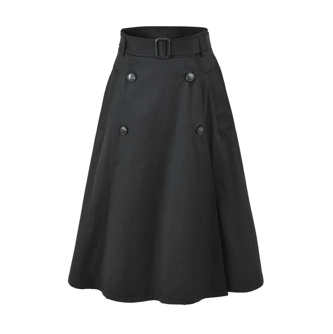 Women's A-Line Trench Skirt with Waist Belt and Decorative Button Placket Amarae