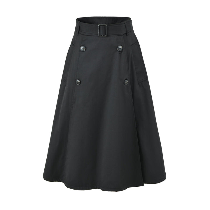Women's A-Line Trench Skirt with Waist Belt and Decorative Button Placket Amarae