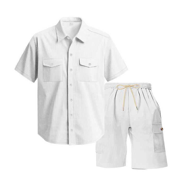 Casual shirt for men and shorts set with practical chest pockets and elastic waistband Lune London