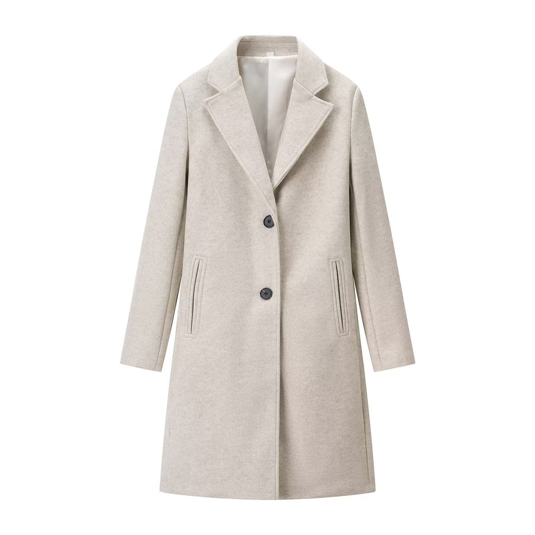 Ladies Elegant Wool Blend Coat in Straight Silhouette with Notched Collar and Piped Insert Pockets Amarae