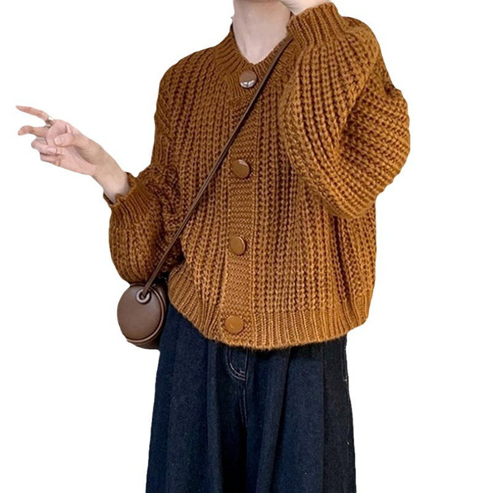 Ladies chunky knit cardigan with large buttons and relaxed fit Lune London