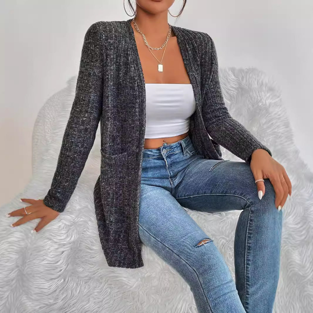 Knitted jacket for women with a fine ribbed structure and practical pockets Lune London